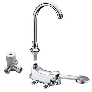 Wholesale Deck mounted gooseneck brass faucet hands free pedal tap single foot operated taps