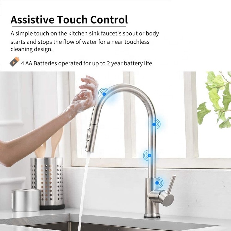 INOXBATH Manufacturer Stainless Steel 304 Hot Cold Mixer Pull Down Automatic Hot Water Sensor Tap Smart Touch Kitchen Faucet