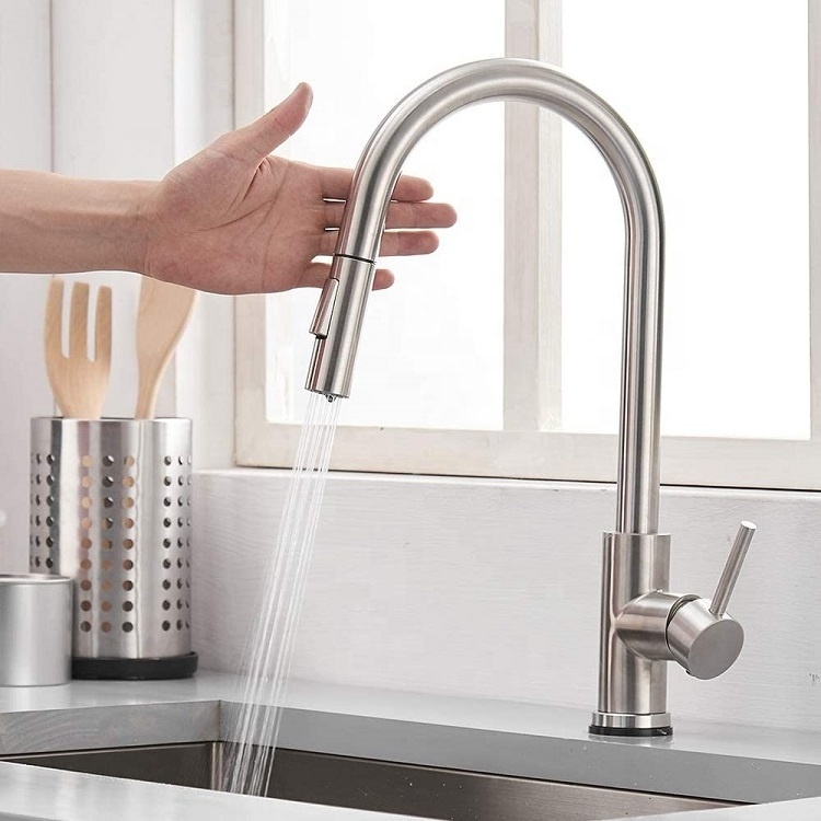 INOXBATH Manufacturer Stainless Steel 304 Hot Cold Mixer Pull Down Automatic Hot Water Sensor Tap Smart Touch Kitchen Faucet