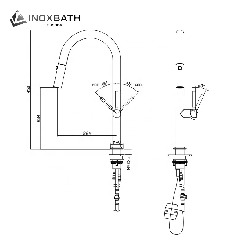 Modern Design Replacement Head 3 Way Mixer Tap Stainless Steel 304 Flexible Hose Pull Down Spray Touchless Kitchen Faucet