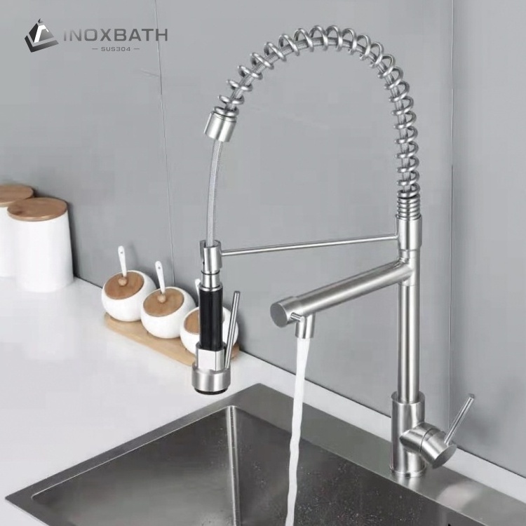 cUPC Brushed Nickel Kitchen Faucet with Pull Down Sprayer Commercial Single Handle Lever Spring Kitchen Sink Faucet