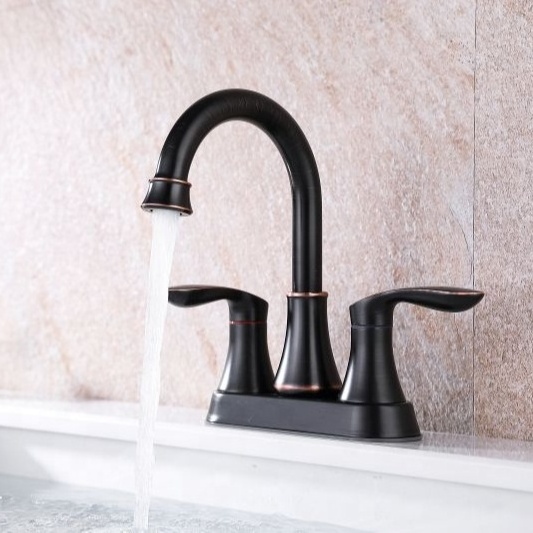 3 Holes 2 Handles Brushed Black Waterfall Commercial Widespread Bathroom Sink Faucet Lavatory Bathroom Tap