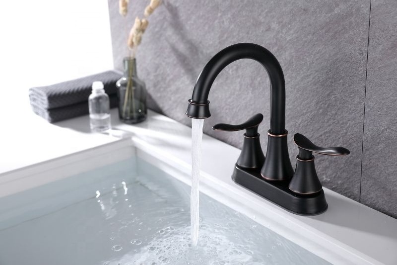 3 Holes 2 Handles Brushed Black Waterfall Commercial Widespread Bathroom Sink Faucet Lavatory Bathroom Tap