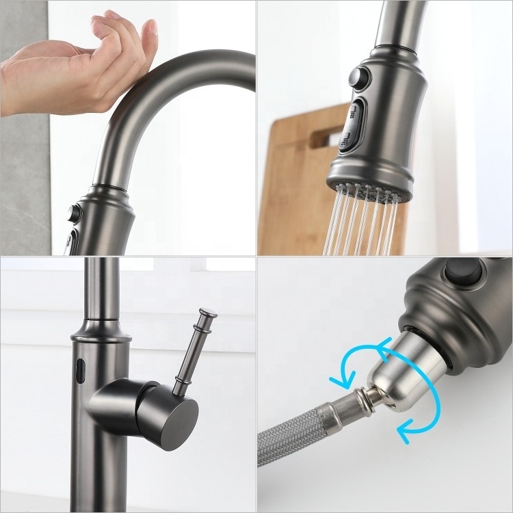 Stainless Steel Brushed Black Torneira Gourmet Pull Down Kitchen Sink Faucets Pull Out Spring Kitchen Faucets