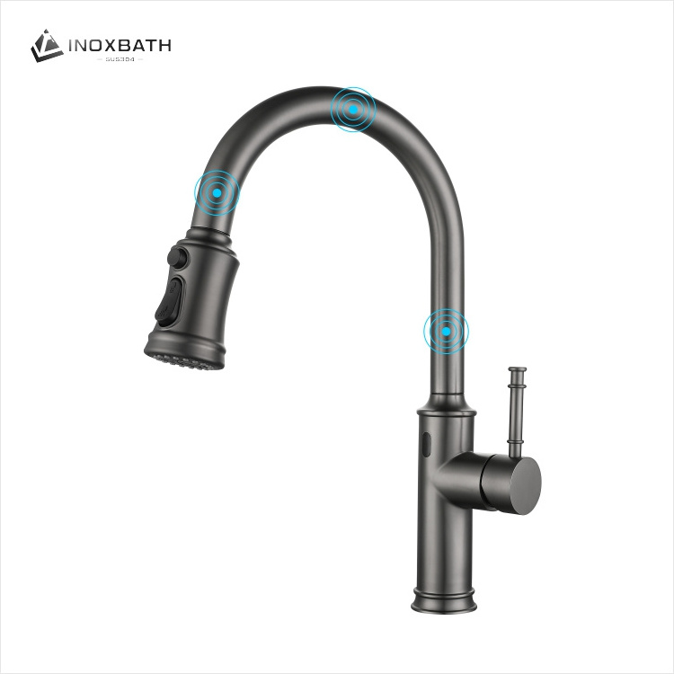 Stainless Steel Brushed Black Torneira Gourmet Pull Down Kitchen Sink Faucets Pull Out Spring Kitchen Faucets