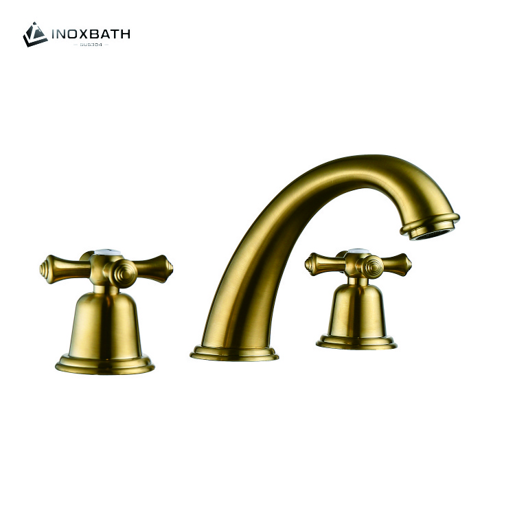 Luxury Deck Mount Widespread Basin Faucet Two Handles Golden Washbasin Hot And Cold Mixer Taps