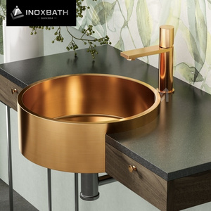 PVD Gold Bathroom Sink Above Counter Wash Basin Handmade stainless steel 304 bathroom sink