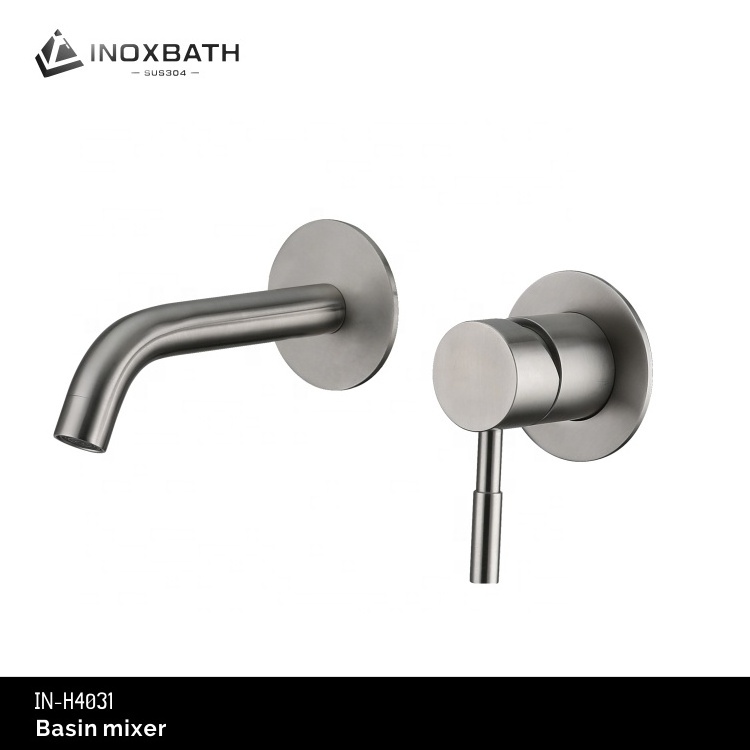 Luxury bathroom design 2 handles 304 Stainless Steel basin faucet wall mount bathroom faucet