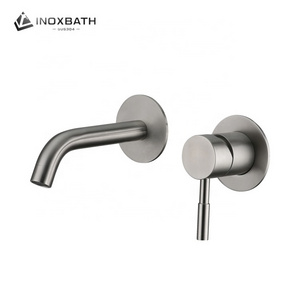 Luxury bathroom design 2 handles 304 Stainless Steel basin faucet wall mount bathroom faucet