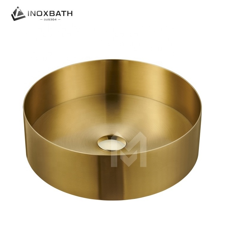 Round Gold 304 Stainless Steel Bathroom Sink Table Top Basin Bar Wash Basin Single Basin Household Sink