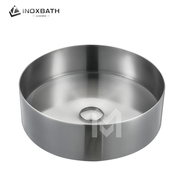 Round Gold 304 Stainless Steel Bathroom Sink Table Top Basin Bar Wash Basin Single Basin Household Sink