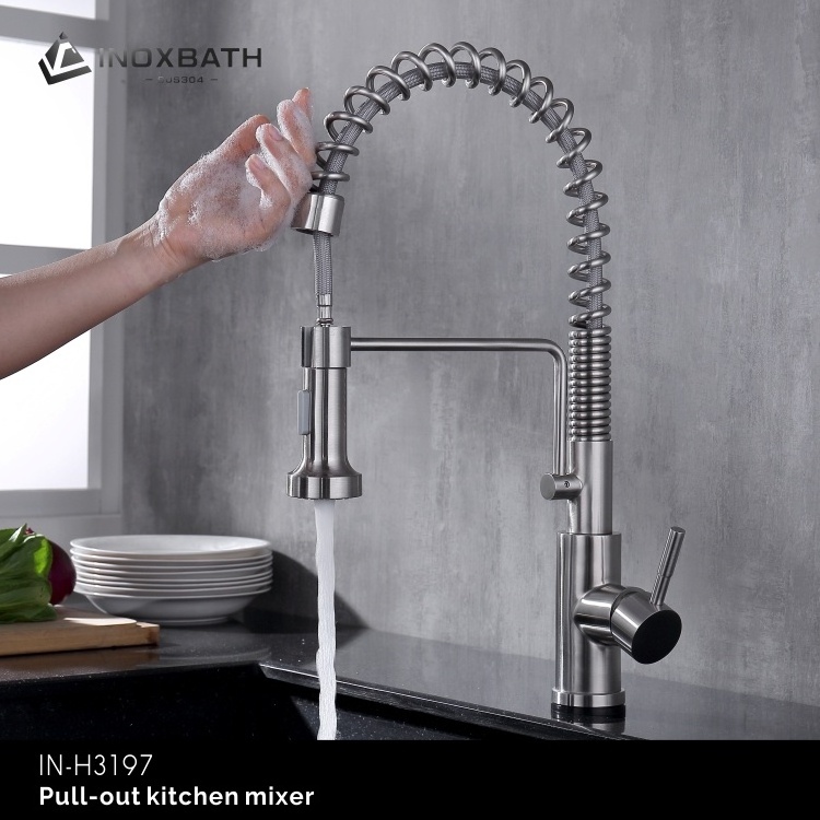 Hand touch sensor tap pull out spray head stainless steel kitchen sink mixer faucet