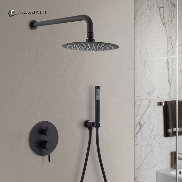 New Design Bathroom Bright Showroom Hot Cold Soft Water Rainfall Mixer Bath Black Shower Faucet Set