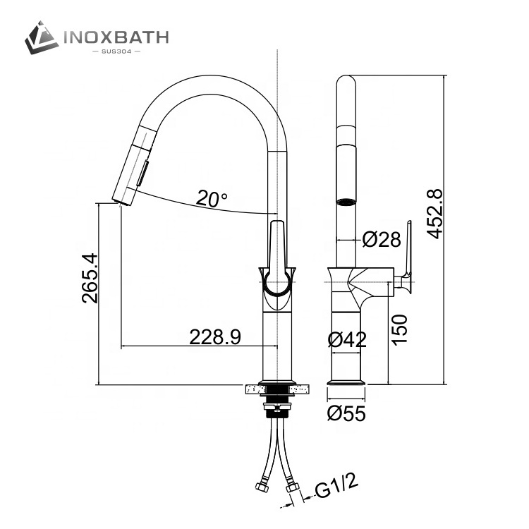 Commercial SUS Faucets Hose Ss304 Filter Touchless Down 304 Stainless Steel Pull Out Kitchen Faucet