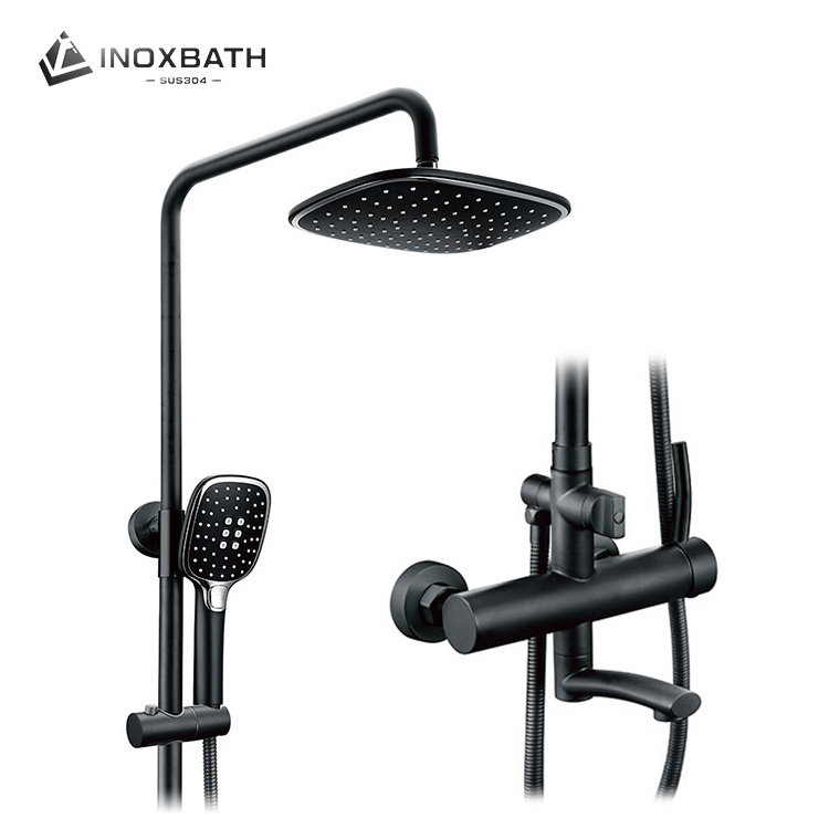 Bathroom rain fall square valve showers set black thermostatic CUPC UPC shower mixer faucet