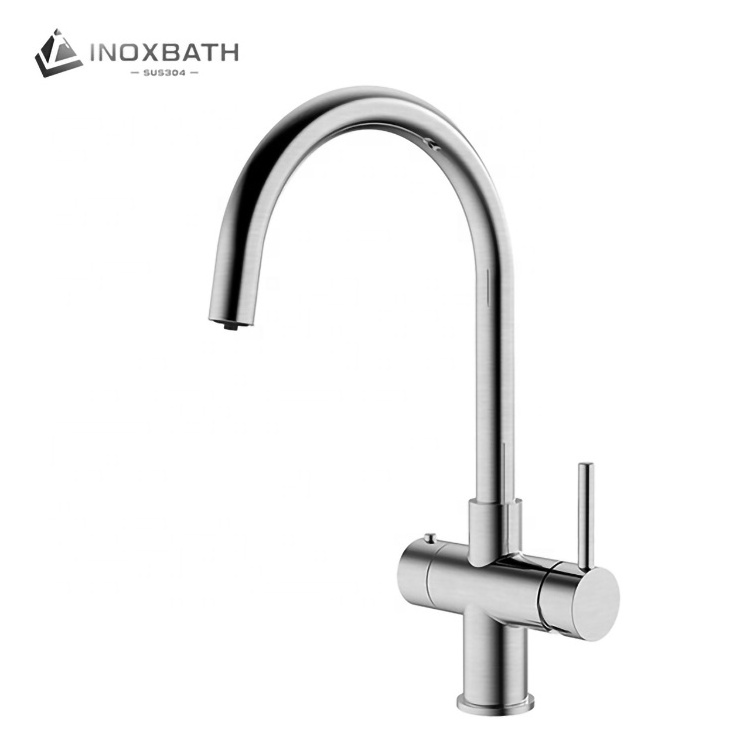 Minimalistic brushed single handle deck mounted 3 in 1 mixer kit set hot boil instant kitchen tap boiling water faucet