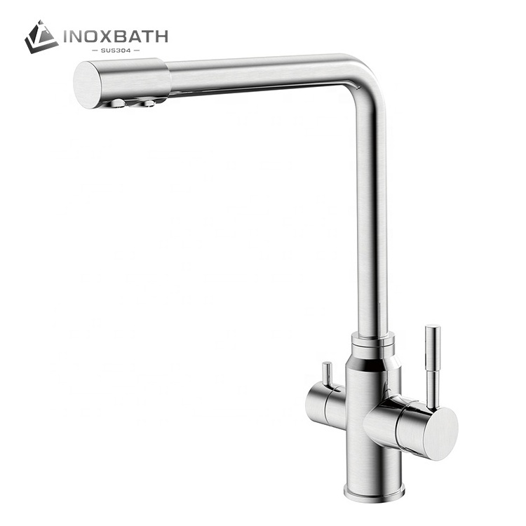 Double handle 3 way stainless steel sink mixer tap rose gold kitchen faucet with water filter