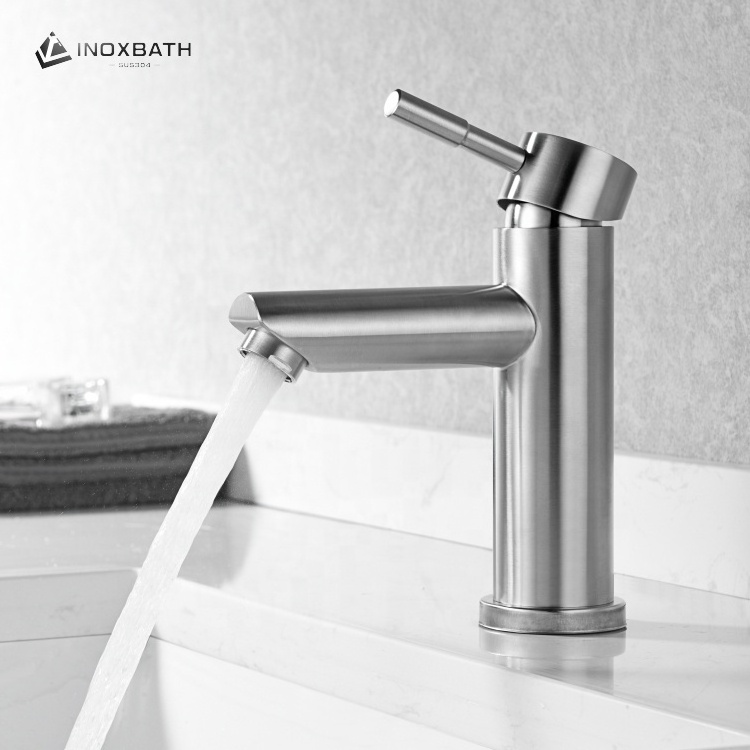 Deck Mounted Mixer Taps SUS304 Lever Tap Single Handle Bathroom Faucets for Wash Single Hole Basin Faucet