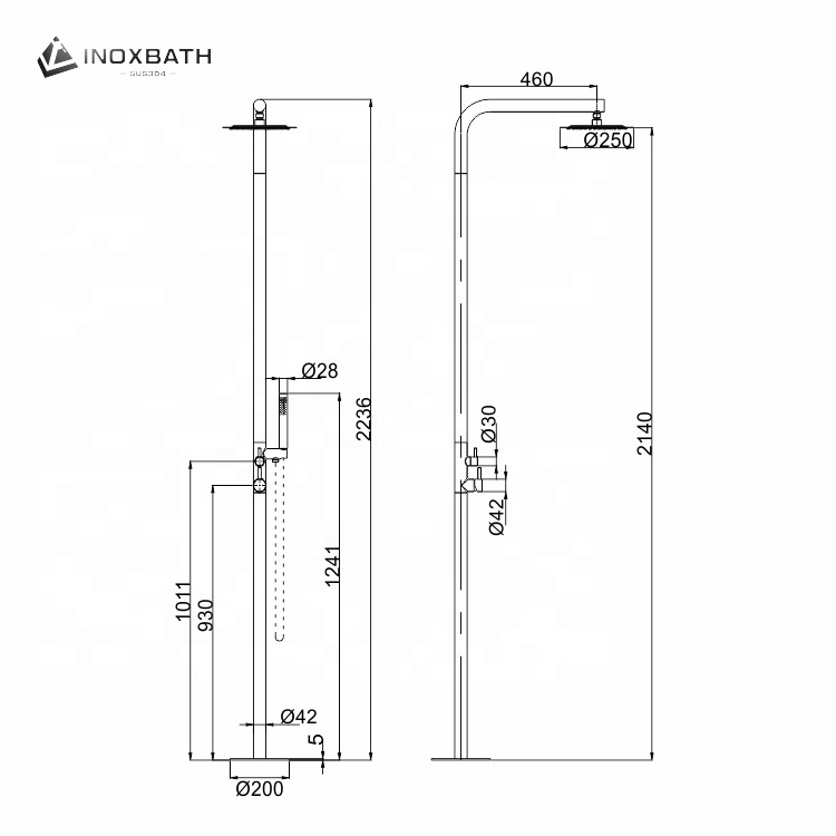 Swimming pool sandbeach free standing stainless steel bathtub faucet shower faucets for outdoor shower