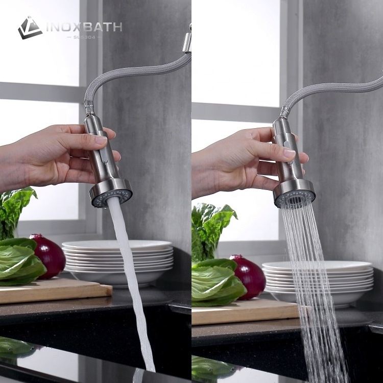 Hand touch sensor tap pull out spray head stainless steel kitchen sink mixer faucet