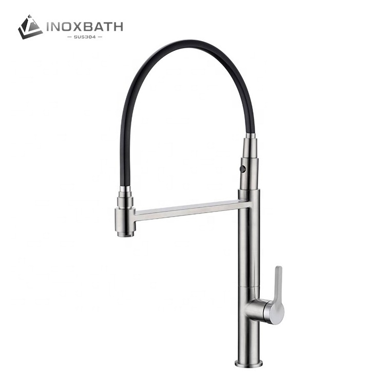 Flexible silicone hose water mixer pull down sprayer tap black pull out kitchen faucet