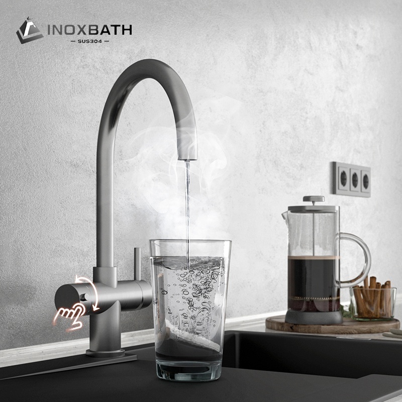 Inoxbath stainless steel 3 in 1 instant kitchen boil faucet kit set hot boiling water tap