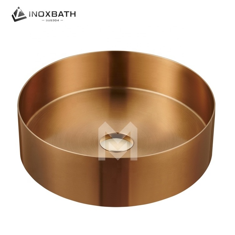 New handmade round rose gold brushed basin stainless steel basin bathroom table top ellipse wash basin