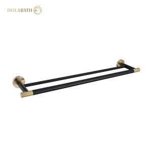 Wall Mount Brushed finished Matte Black Stainless Steel 304 Bathroom Double Towel Bar Towel Rack Hanger