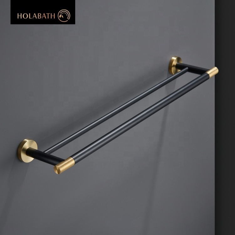 Wall Mount Brushed finished Matte Black Stainless Steel 304 Bathroom Double Towel Bar Towel Rack Hanger