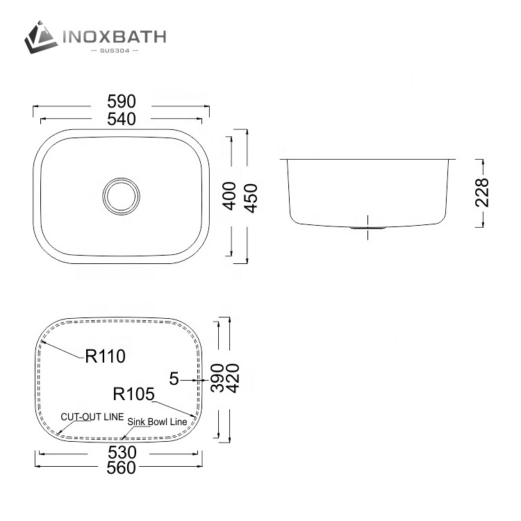 CUPC Rectangular competitive price washing vegetable SUS304 single large bowl Drop In kitchen room sink