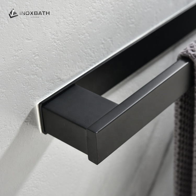 Hot sale Matte Black Wall Mounted SUS304 Single Holder Towel Bar Self adhesive Towel Rack for Bathroom