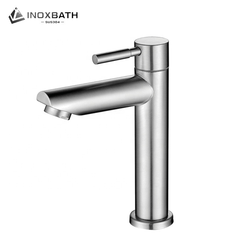 Single Cold Taps SUS 304 Stainless Steel Basin Bathroom Faucet Tap Vaguel bathroom sink faucets waterfall