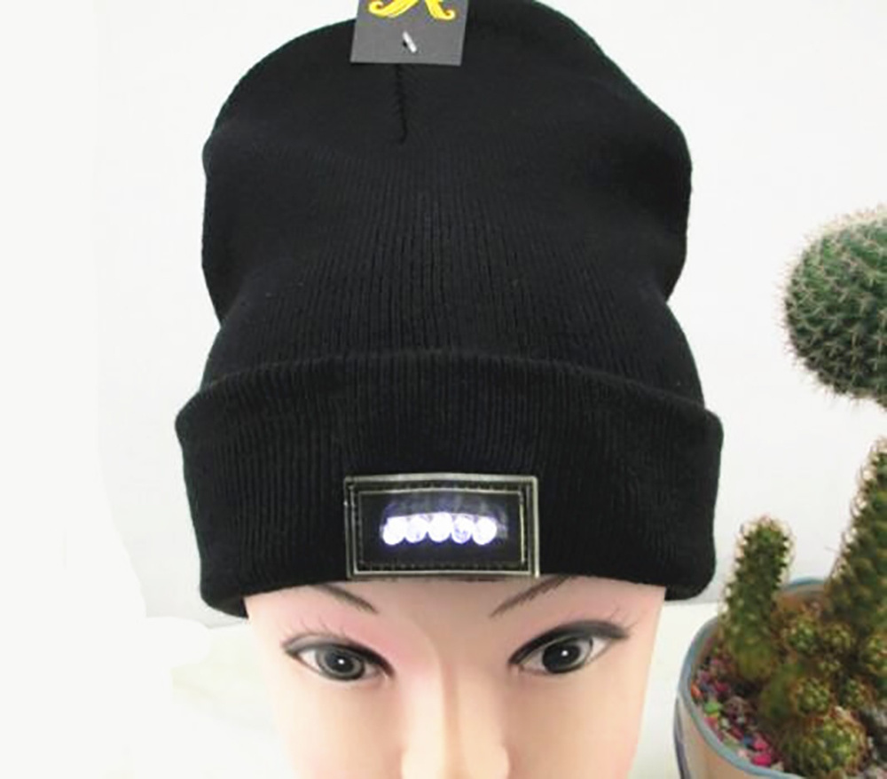 Hot sale Unisex 5 LED Knitted Flashlight Gorro Camo Beanie Hat With custom led lights for hats customizable hat