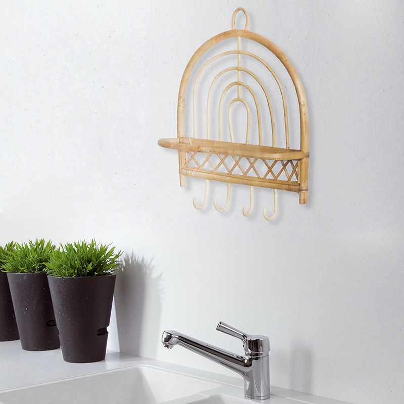 Modern European Rattan Woven Wall Hanging Shelf Creative Multifunctional Bathroom Towel Dressing Room Hook Art Theme