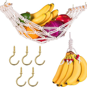 Hot Selling Kitchen Storage Macrame Cotton Fruit Banana Vegetable Hammock Under Cabinet Hanging Fruit Basket Holder