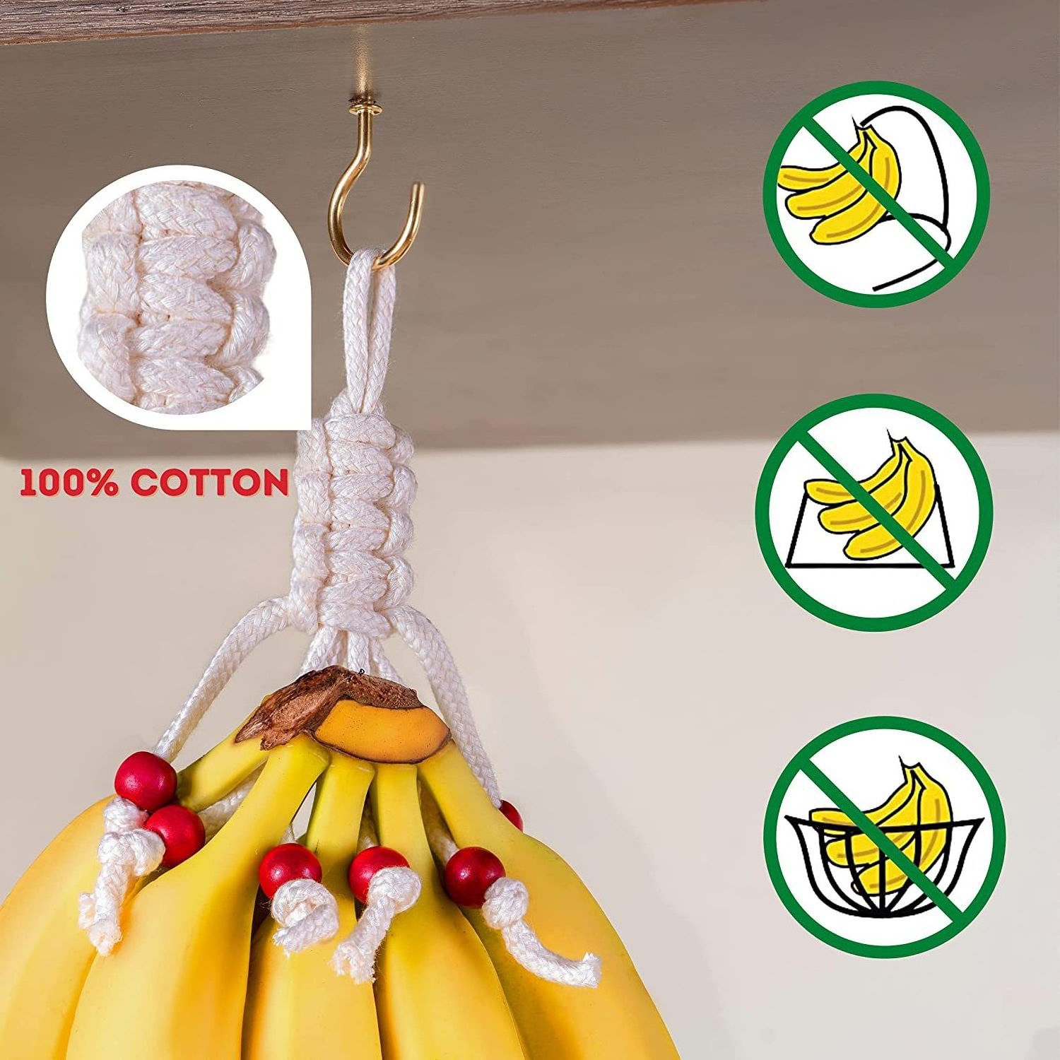 Hot Selling Kitchen Storage Macrame Cotton Fruit Banana Vegetable Hammock Under Cabinet Hanging Fruit Basket Holder