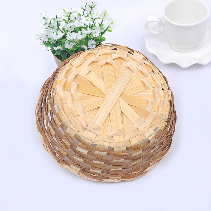 Custom wicker stackable decorative woven shallow handmade bamboo basket lace storage basket