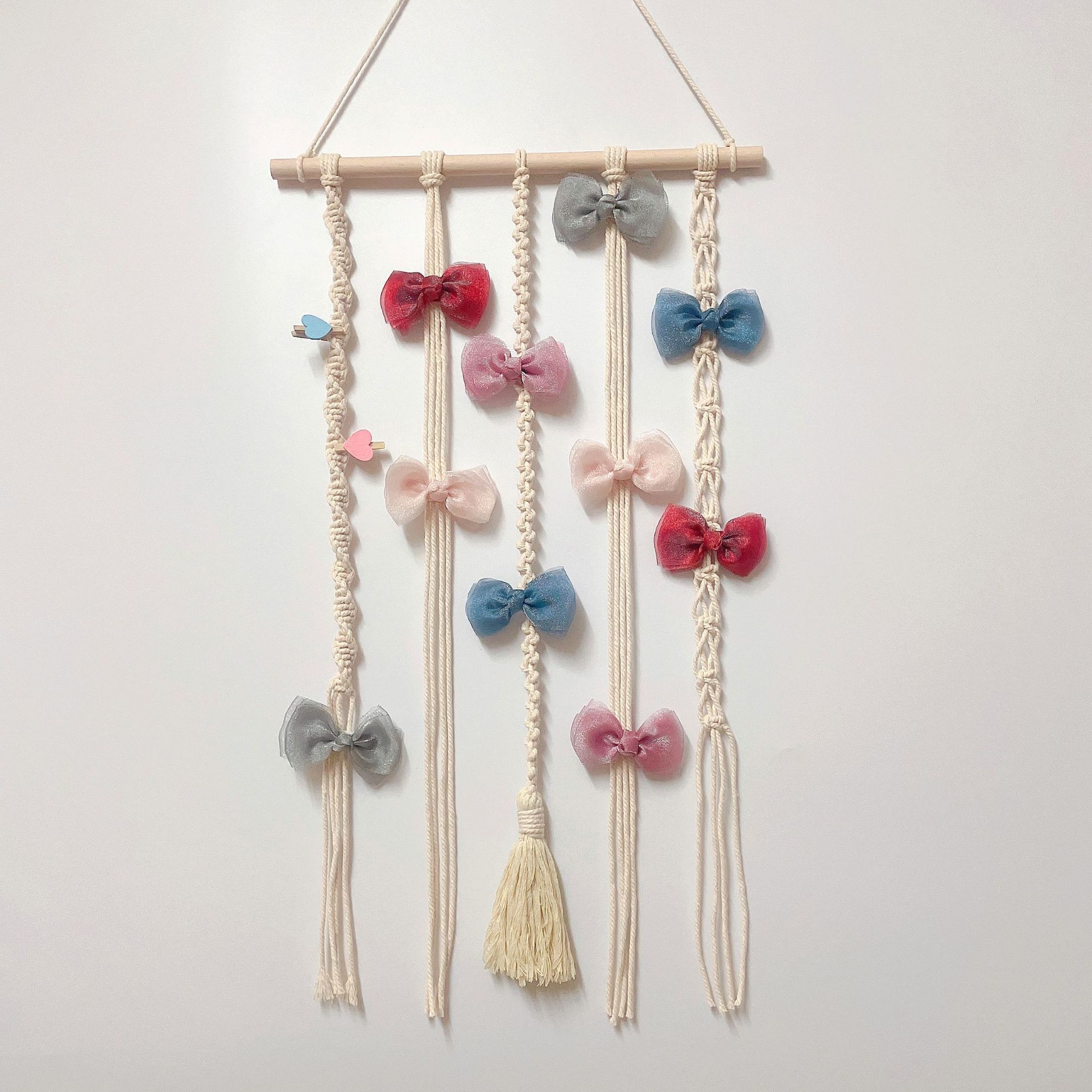 New Arrival White Cotton Rope Handwoven Boho Decor Hairpin Holder Tapestry Macrame Wall Hangings Decor For Girl Bedroom