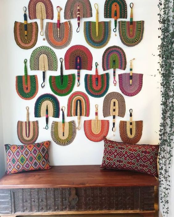 Rattan Boho Rainbow Fan Decor Wall Hanger Wall Art For Nursery Room Decor Wholesale