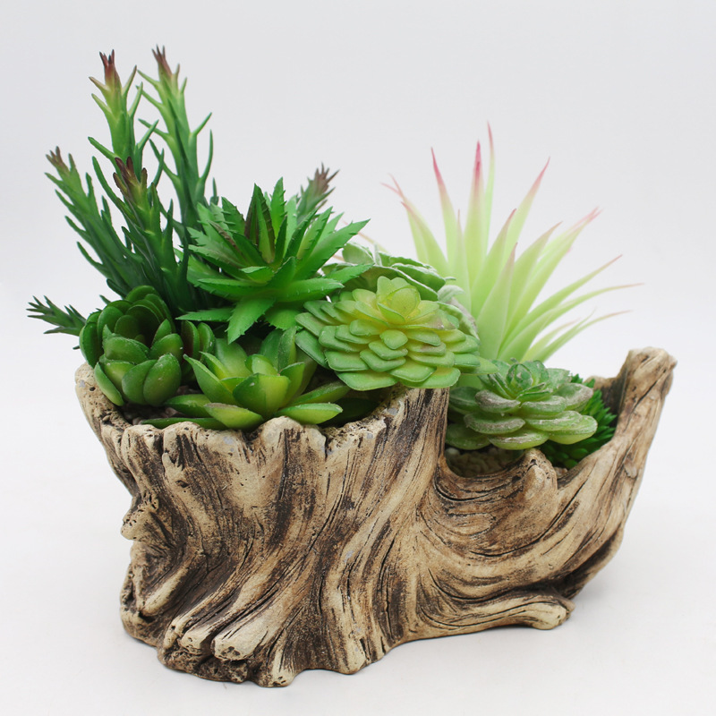 Driftwood Planter Creative Vintage Imitate Wood Cement Flower Pot Container For Office Tabletop Decoration