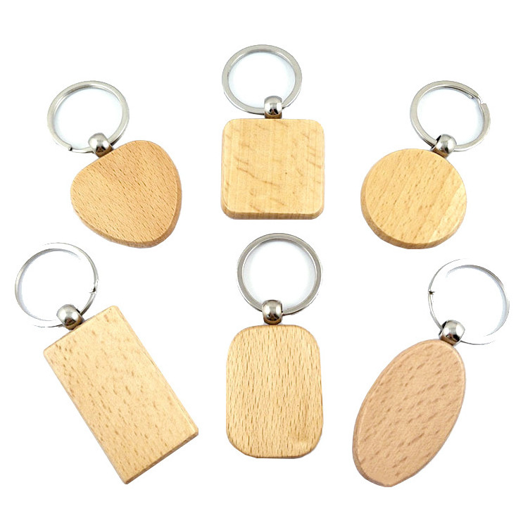 Wooden Keychain Blanks Wood Engraving Blanks Key Chain Unfinished Rectangle Oval Round Wood Key Tag