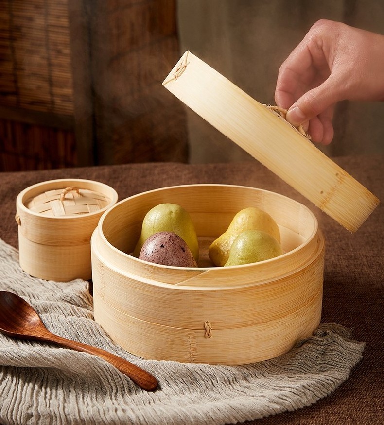 Hot Selling Rich Size Natural Eco-friendly  Bamboo Steamer For Gift Dumpling Food Steam