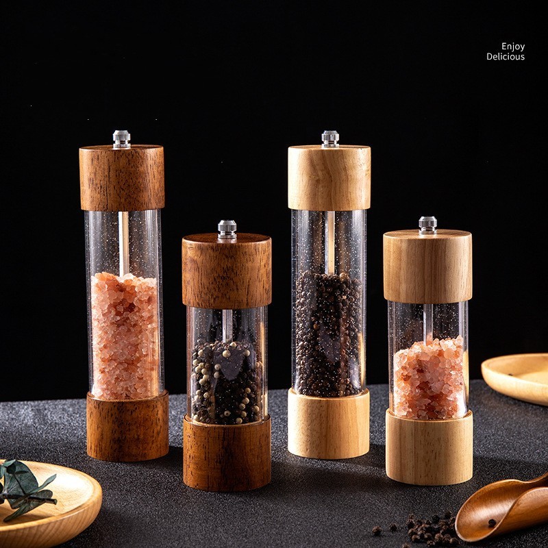 Hot Selling Manual Pepper And Salt Mill,Wooden Adjustable Pepper Grinder Spice Shaker For Home Kitchen Use