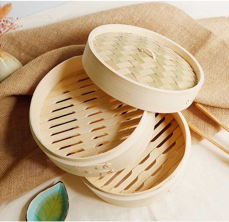 Hot Selling Rich Size Natural Eco-friendly  Bamboo Steamer For Gift Dumpling Food Steam