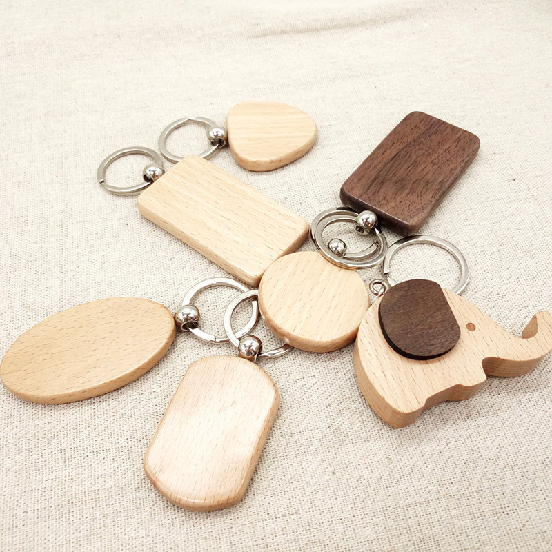 Wooden Keychain Blanks Wood Engraving Blanks Key Chain Unfinished Rectangle Oval Round Wood Key Tag