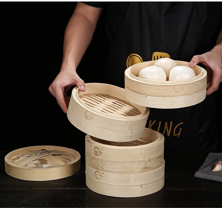 Hot Selling Rich Size Natural Eco-friendly  Bamboo Steamer For Gift Dumpling Food Steam