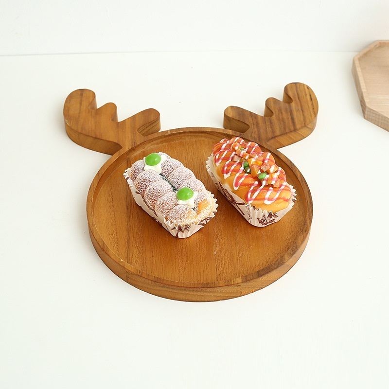 Custom creative cartoon Christmas tree tray wooden tea cup breakfast plate home wooden tableware cake dessert Christmas plate