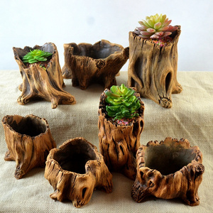 Driftwood Planter Creative Vintage Imitate Wood Cement Flower Pot Container For Office Tabletop Decoration