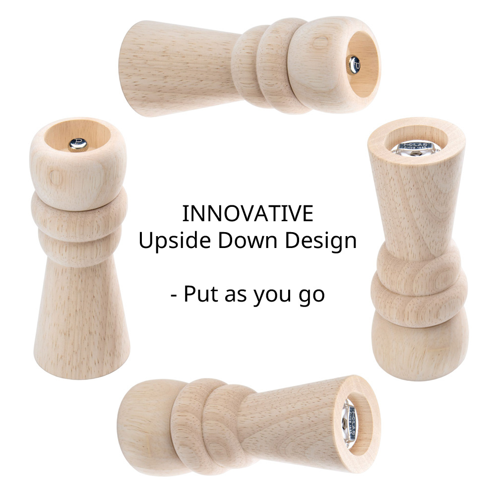 [Holar] NEW 2024 Taiwan Made Inverted Design Refillable Wood Manual Salt and Pepper Mill Set