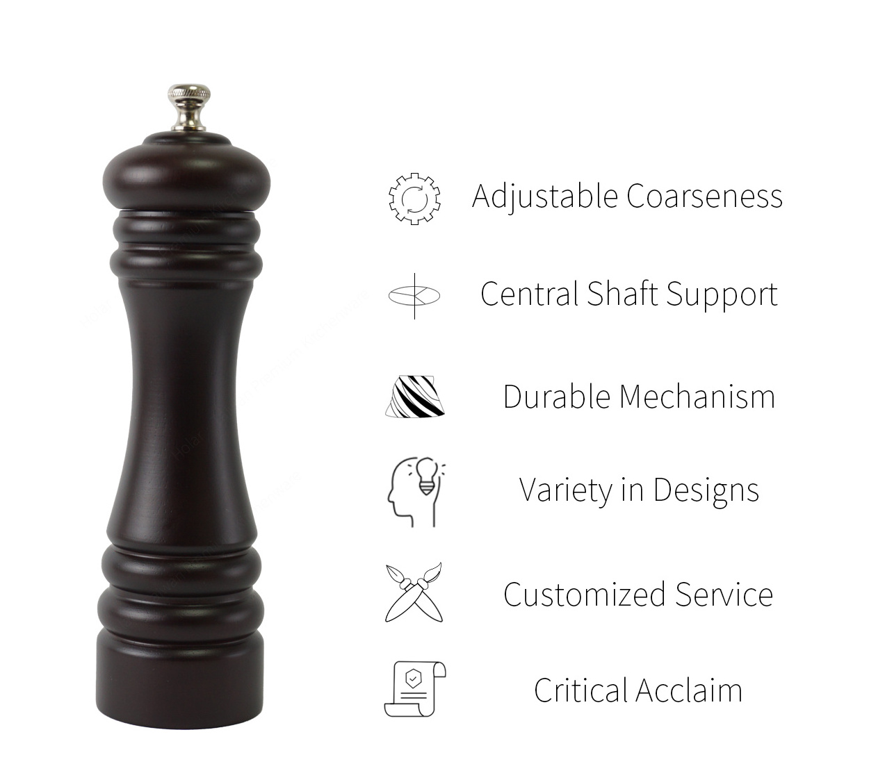 [Holar] Taiwan Made Wooden Salt and Pepper Mill Set with Adjustable Coarseness